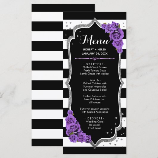 Zwarte Paarse Witte Zilveren Menukaart Programmakaart (Voorkant / Achterkant)