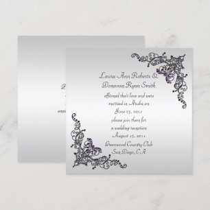 Zwarte Paarse zwemmers op Silver Background Post W Kaart