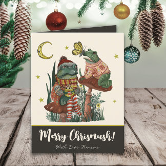 Zwarte paddenstoel Kikker en dikke kerst Feestdagen Kaart