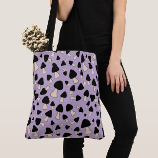 Zwarte paddenstoelen op zacht Paarse Tote Bag