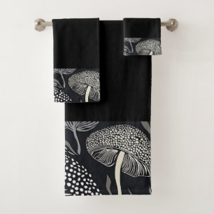 Zwarte paddestoel badhanddoek set bad handdoek