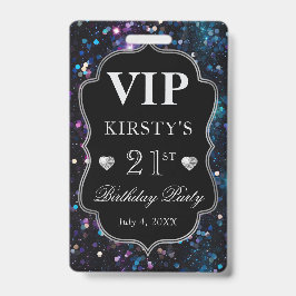 Zwarte Pailletten Glitter Vintage Frame Verjaardag Badge