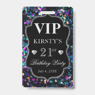 Zwarte Pailletten Glitter Vintage Frame Verjaardag Badge
