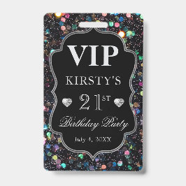 Zwarte Pailletten Glitter Vintage Frame Verjaardag Badge