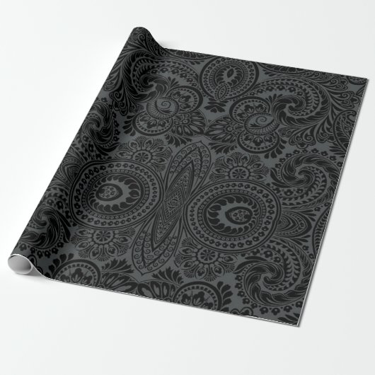 Zwarte Paisley: Cadeaupapier (Uitgerold)