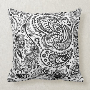 Zwarte Paisley Custom Witte Achtergrond Kussen