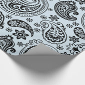 Zwarte  Paisley Light Blue-achtergrond Cadeaupapier (Hoek)