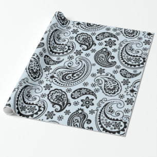 Zwarte  Paisley Light Blue-achtergrond Cadeaupapier