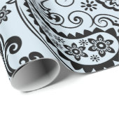 Zwarte  Paisley Light Blue-achtergrond Cadeaupapier (Rol Hoek)
