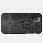 Zwarte paisley mandala grijze metalen achtergrond Case-Mate iPhone case (Achterkant (horizontaal))