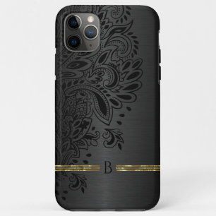 Zwarte paisley mandala grijze metalen achtergrond Case-Mate iPhone case