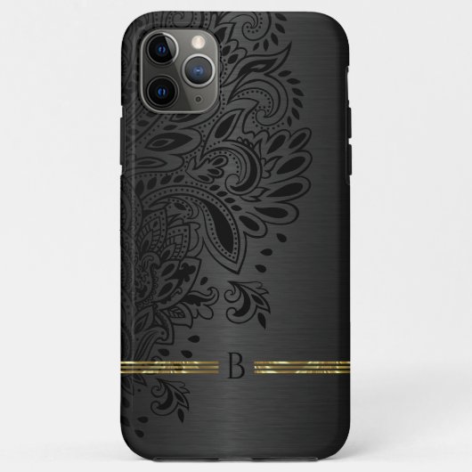 Zwarte paisley mandala grijze metalen achtergrond Case-Mate iPhone case (Achterkant)