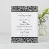 Zwarte Paisley Monogram Damast Trouwuitnodiging Kaart (Staand voorkant)