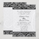 Zwarte Paisley Monogram Damast Trouwuitnodiging Kaart (Voorkant / Achterkant)