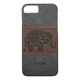 Zwarte Paisley-olifant boven leder Case-Mate iPhone Case