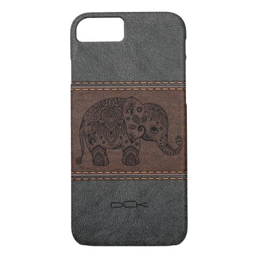 Zwarte Paisley-olifant boven  leder Case-Mate iPhone Case (Achterkant)