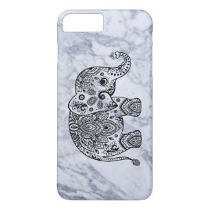 Zwarte Paisley olifant met wit marmer Case-Mate iPhone Case