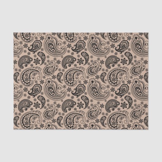 Zwarte Paisley over Tan Background Tissuepapier (Voorkant)