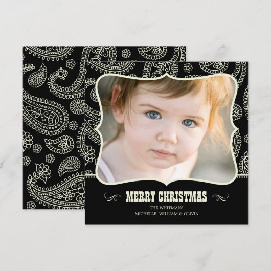 Zwarte Paisley Westerne kerstkaarten Feestdagenkaart (Voorkant / Achterkant)