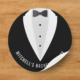 Zwarte pak en das vrijgezellenfeest ronde sticker