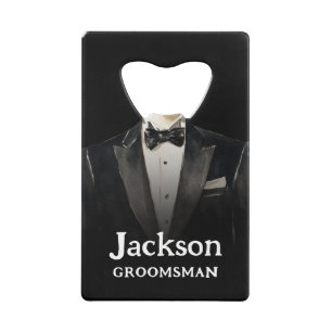Zwarte Pak Groomsman Gift Bottle Opener Creditkaart Flessenopener