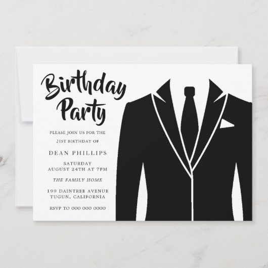 Zwarte pak & stropdas alle jaren verjaardagsfeestj kaart (Voorkant)