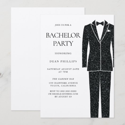 Zwarte pak & stropdas Champagne glans vrijgezellen Kaart (Voorkant / Achterkant)