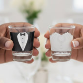 Zwarte pak & vlinderdas echtgenoot bruidegom menee shot glas