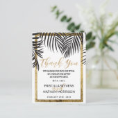 Zwarte Palm Tree Frond Gold Border Modern Dank u Briefkaart (Staand voorkant)