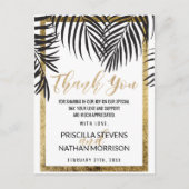 Zwarte Palm Tree Frond Gold Border Modern Dank u Briefkaart (Voorkant)