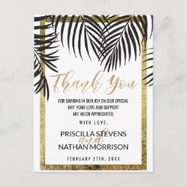 Zwarte Palm Tree Frond Gold Border Modern Dank u Briefkaart