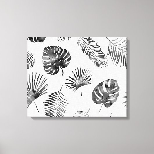 Zwarte palmbladeren: naadloos. canvas afdruk (Voorkant)