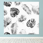 Zwarte palmbladeren:  naadloos. canvas afdruk (Insitu (Houten vloer))