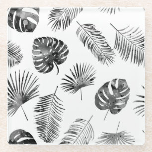 Zwarte palmbladeren:  naadloos. glazen onderzetter