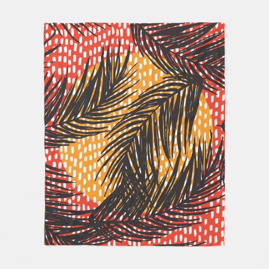 Zwarte palmbladeren, naadloze slagen fleece deken (Voorkant)