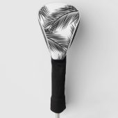 Zwarte palmbladeren op witte achtergrond golfheadcover (Voorkant)