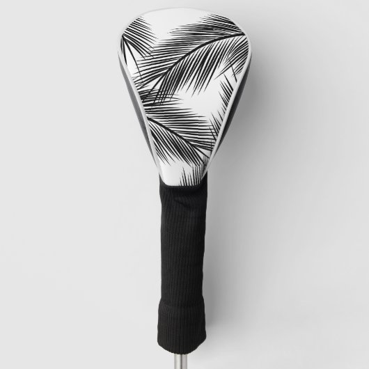 Zwarte palmbladeren op witte achtergrond golfheadcover (Voorkant)