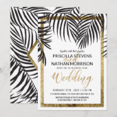 Zwarte palmboom aan gouden rand Moderne bruiloft Kaart (Voorkant / Achterkant)