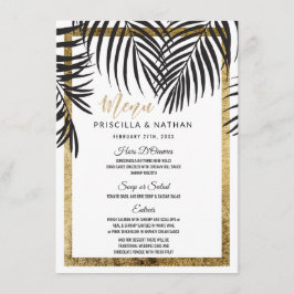 Zwarte palmboom aan gouden rand Moderne bruiloft Menu