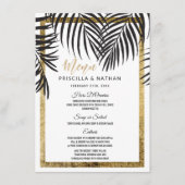 Zwarte palmboom aan gouden rand Moderne bruiloft Menu (Voorkant)