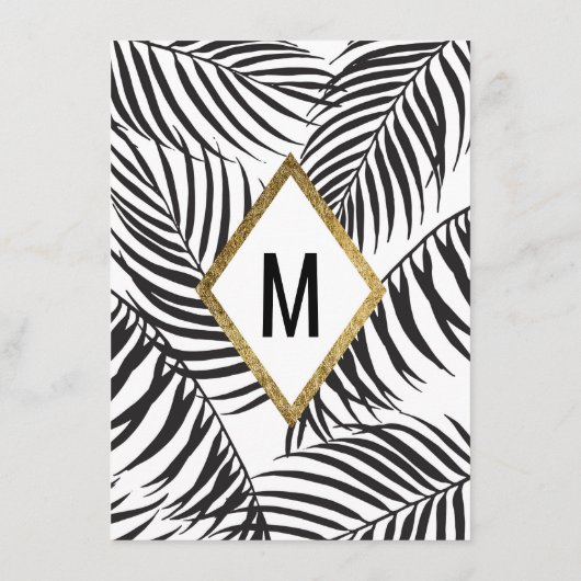 Zwarte palmboom aan gouden rand Moderne bruiloft Menu (Achterkant)