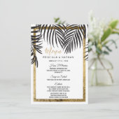 Zwarte palmboom aan gouden rand Moderne bruiloft Menu (Staand voorkant)