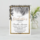 Zwarte palmboom fronds Gold Border Afstuderen Kaart (Staand voorkant)