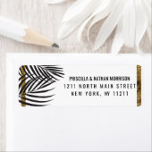 Zwarte palmboom fronds gouden rand modern adres etiket (Insitu)