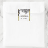 Zwarte palmboom fronds gouden rand moderne bruilof vierkante sticker (Tas)