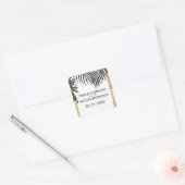 Zwarte palmboom fronds gouden rand moderne bruilof vierkante sticker (Envelop)