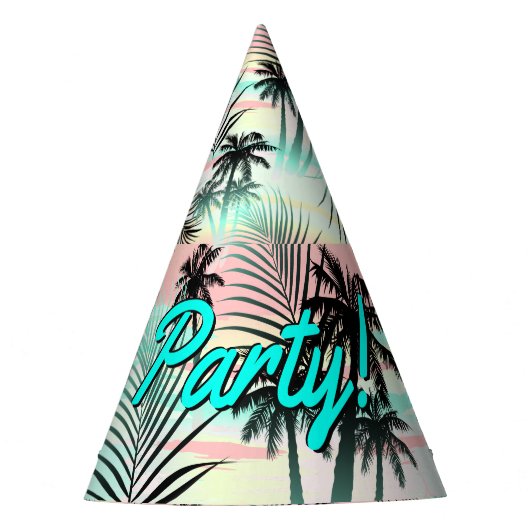 Zwarte palmen bij zonsondergang feesthoedjes (Voorkant)