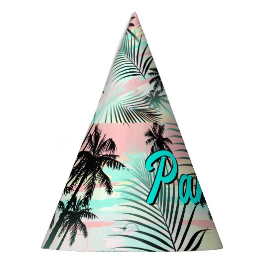 Zwarte palmen bij zonsondergang feesthoedjes (Links)