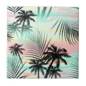 Zwarte palmen bij zonsondergang tegeltje (Voorkant)