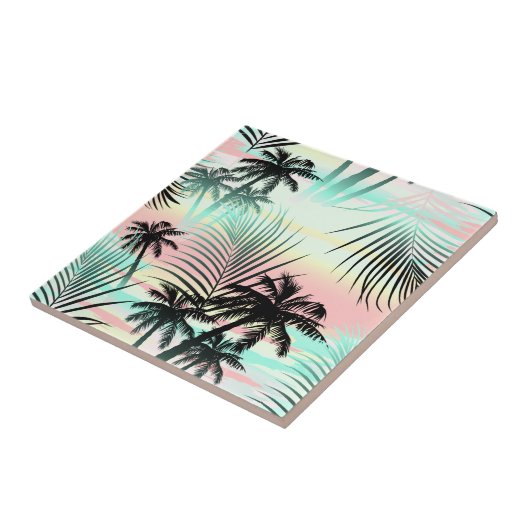 Zwarte palmen bij zonsondergang tegeltje (Zijkant)
